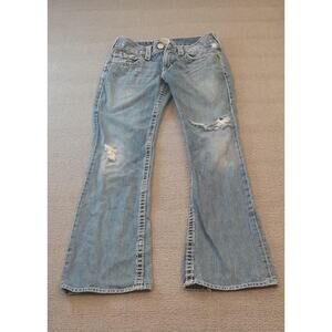 True Religion‎ Womens 32 Light Wash Blue Bootcut Distressed Ripped Jeans